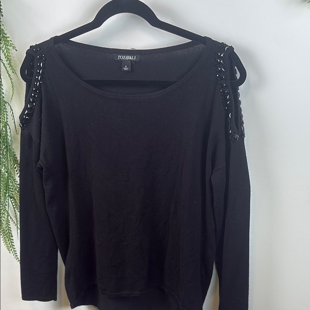 Roz & Ali Black 3/4 Sleeve Cut Out Off-the-Shoulder Sweater
